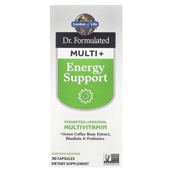 Мультивитамины Dr. Formulated Multi+ Energy Support с экстрактом зеленого кофе и пробиотиками, 30 капсул Garden of Life