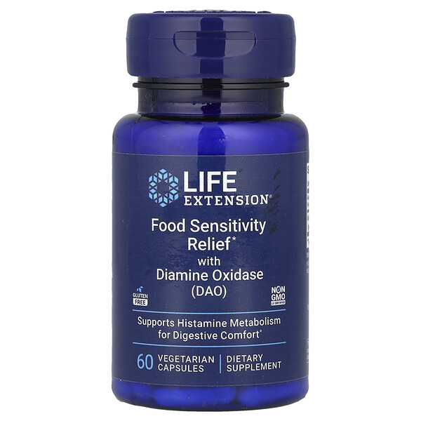 Food Sensitivity Relief with Diamine Oxidase (DAO), 4.3 mg, 60 Vegetarian Capsules Life Extension