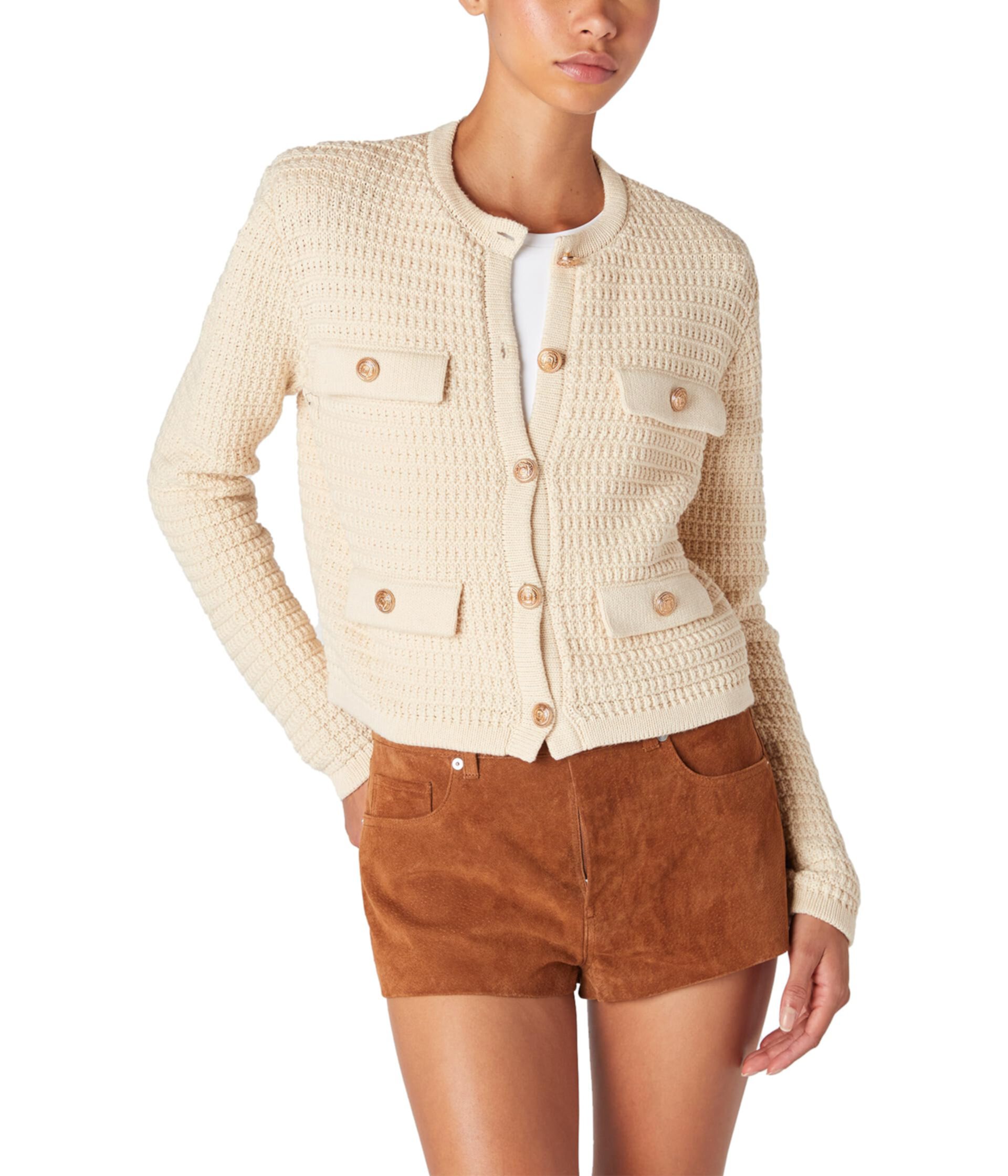 Cropped Cardigan Sweater With Gold Buttons Blank NYC