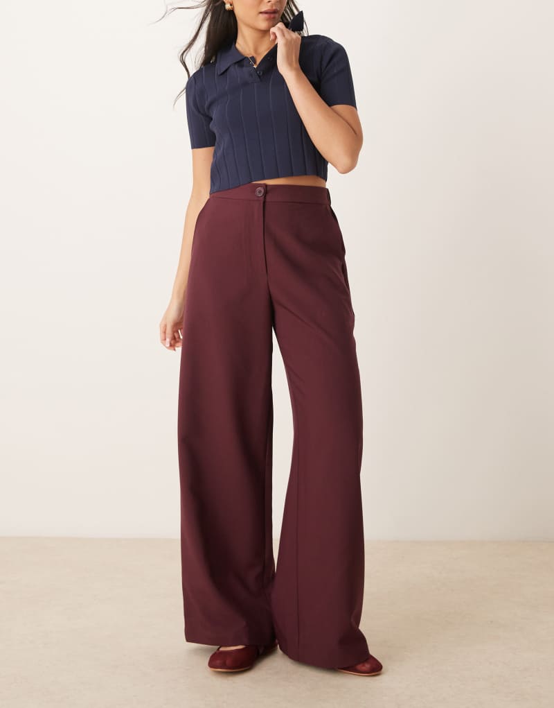 ASOS DESIGN tailored wide leg dad pants in burgundy ASOS DESIGN