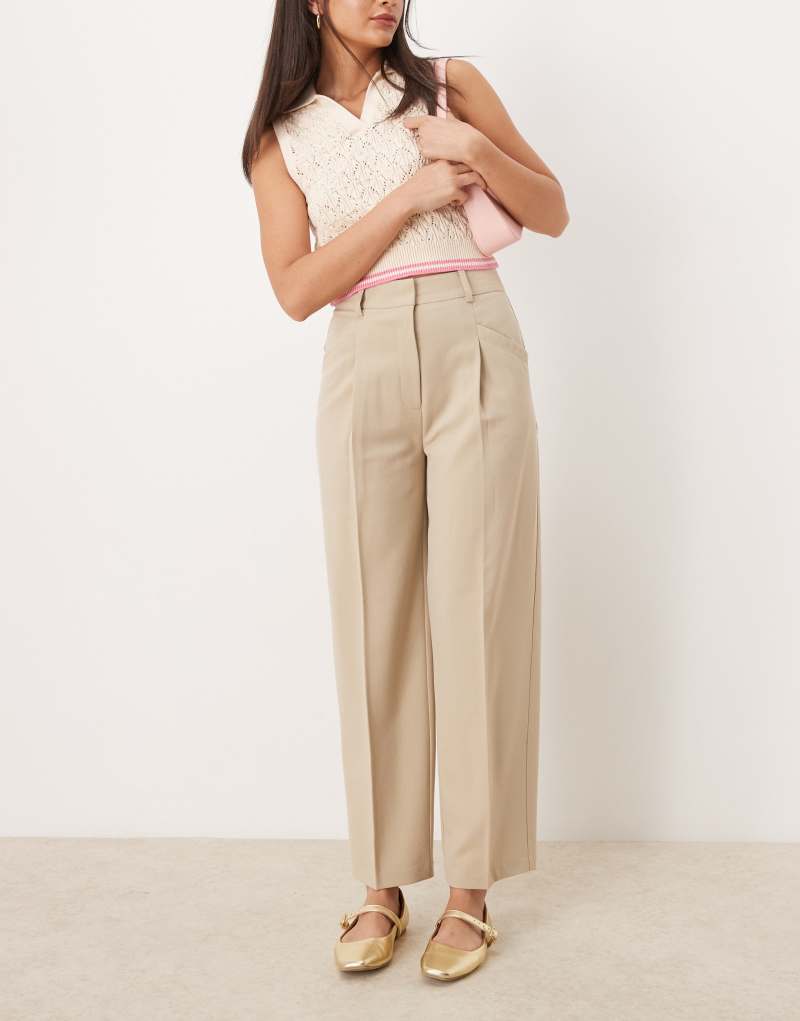 ASOS DESIGN tailored barrel leg pants in stone ASOS DESIGN