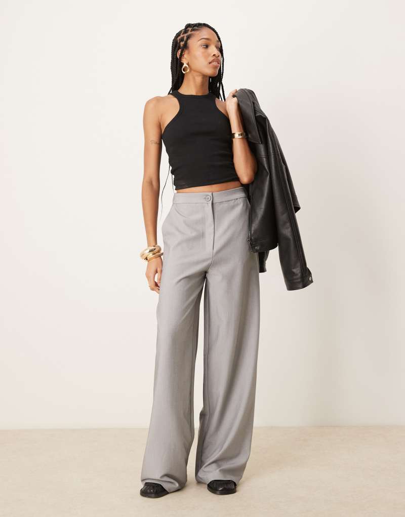 ASOS DESIGN Tall tailored wide leg dad pants in gray ASOS DESIGN