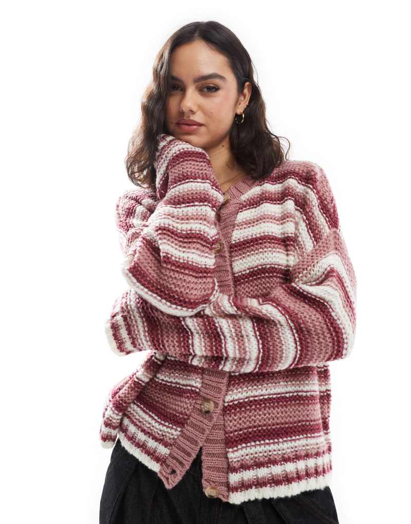 ASOS DESIGN knitted crew neck cardigan in pink stripe ASOS DESIGN