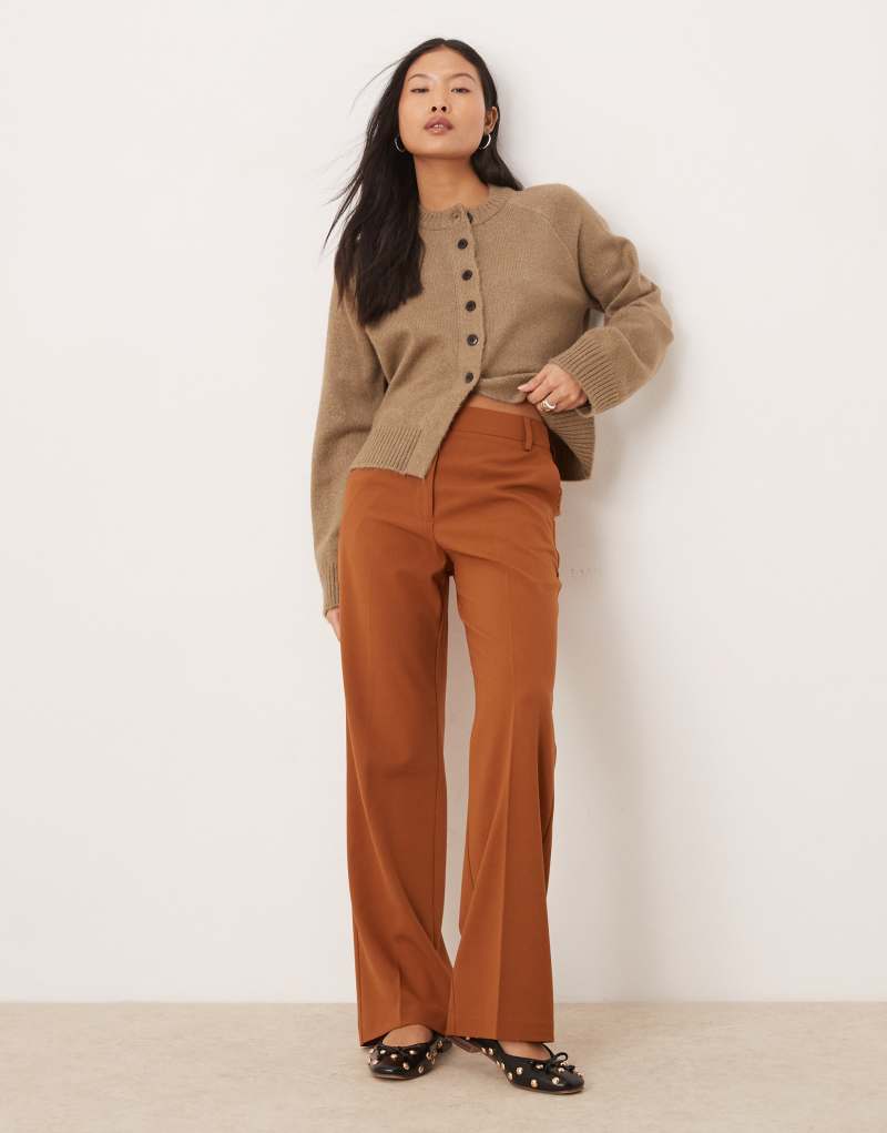 ASOS DESIGN Petite tailored slim straight pants in tan ASOS DESIGN