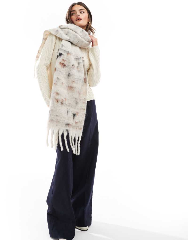 ASOS DESIGN scarf with neppy gray and white tassel design ASOS DESIGN