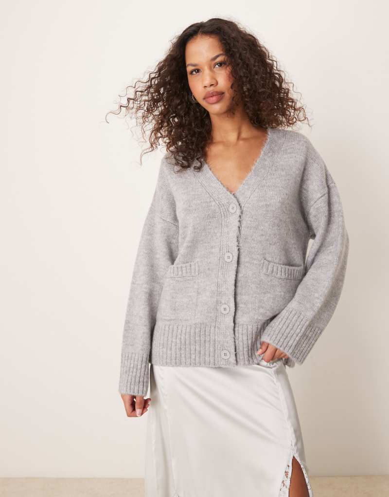 ASOS DESIGN knit longline boyfriend cardigan in gray ASOS DESIGN