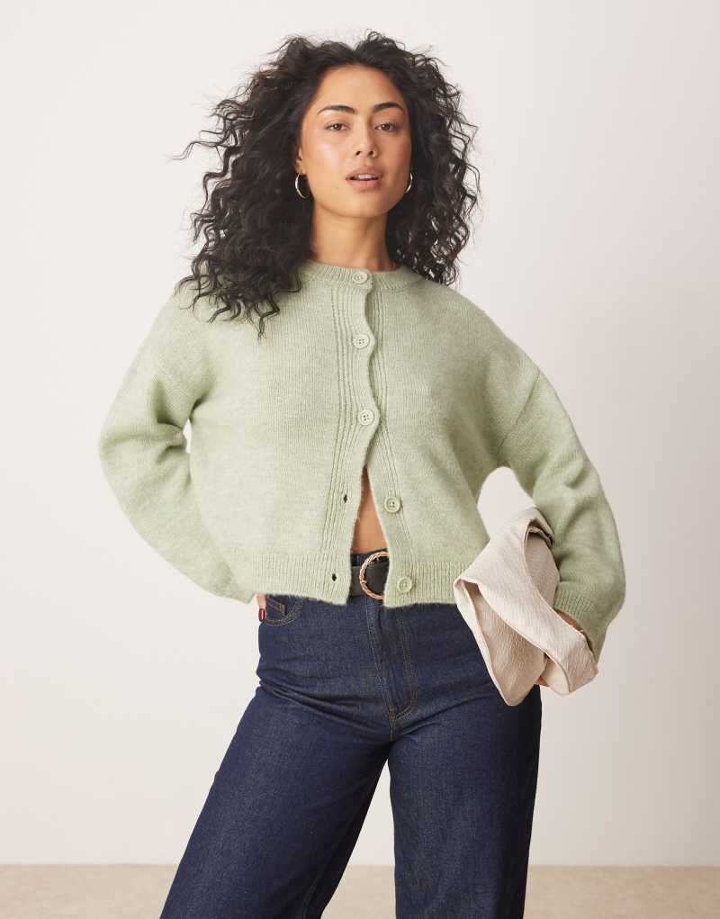 ASOS DESIGN wide cuff knit cardigan in soft green ASOS DESIGN