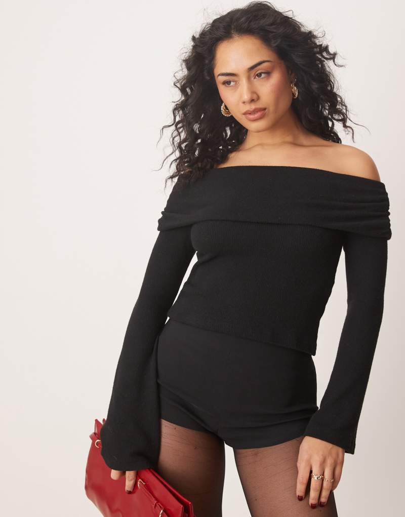 ASOS DESIGN asymmetric one shoulder super soft top in black ASOS DESIGN