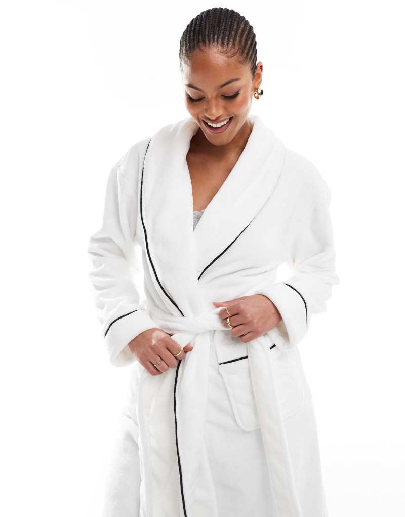 ASOS DESIGN Tall premium super soft fleece midi robe in white ASOS Tall