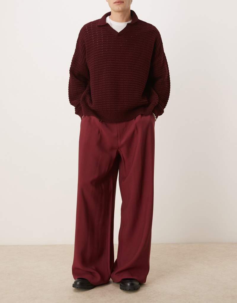 ASOS DESIGN loose fit smart pants in burgundy ASOS DESIGN