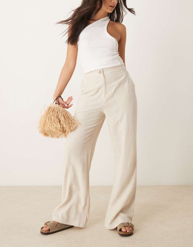 ASOS DESIGN wide leg dad pants with linen in natural  ASOS DESIGN