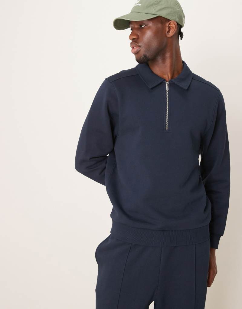 ASOS DESIGN half zip sweatshirt in navy - part of a set ASOS DESIGN