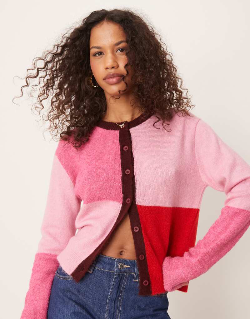 ASOS DESIGN color block boxy fit cardigan ASOS DESIGN