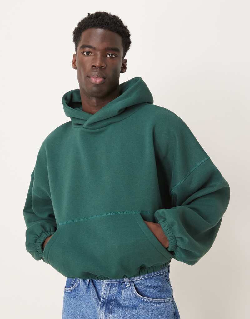 ASOS DESIGN extreme oversized boxy hoodie with underarm panels in dark green ASOS DESIGN