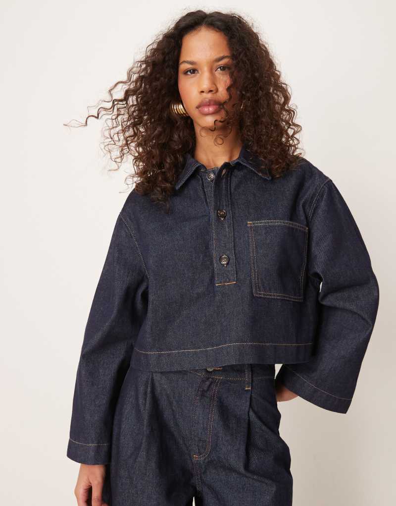 ASOS DESIGN boxy button down denim shirt in rinse wash ASOS DESIGN