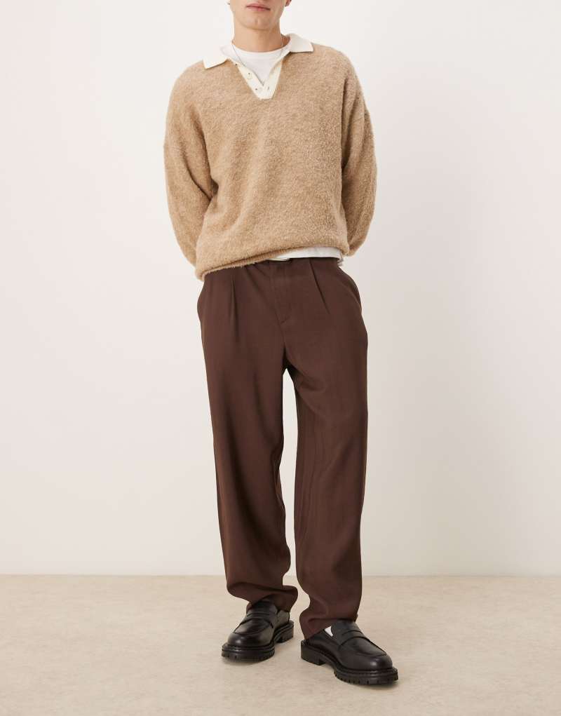 ASOS DESIGN oversized tapered smart pants in brown ASOS DESIGN