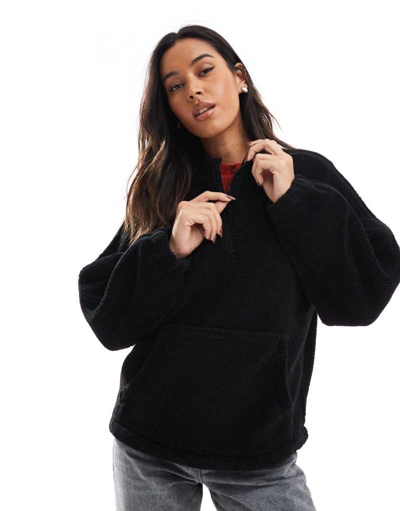 ASOS DESIGN funnel neck borg sweatshirt with seam details in black ASOS DESIGN