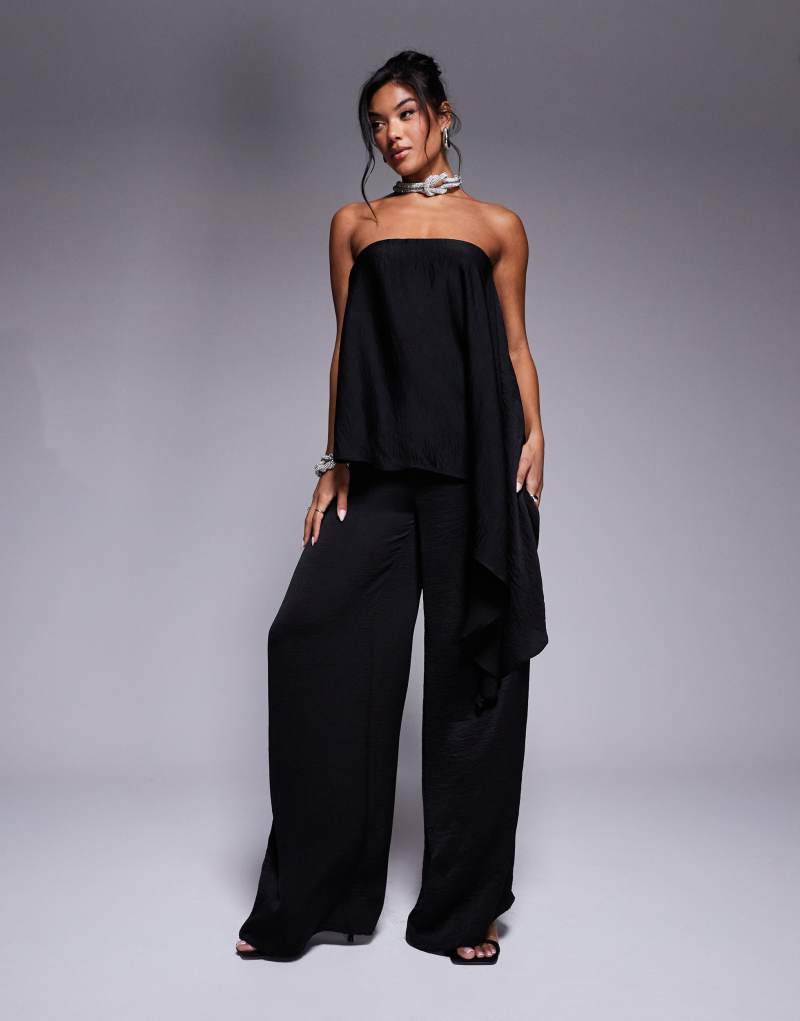 ASOS DESIGN bandeau overlay satin jumpsuit in black ASOS DESIGN