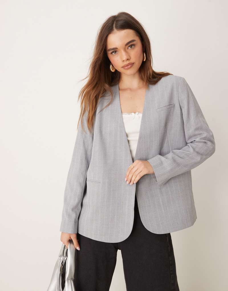 ASOS DESIGN clean blazer in gray stripe ASOS DESIGN