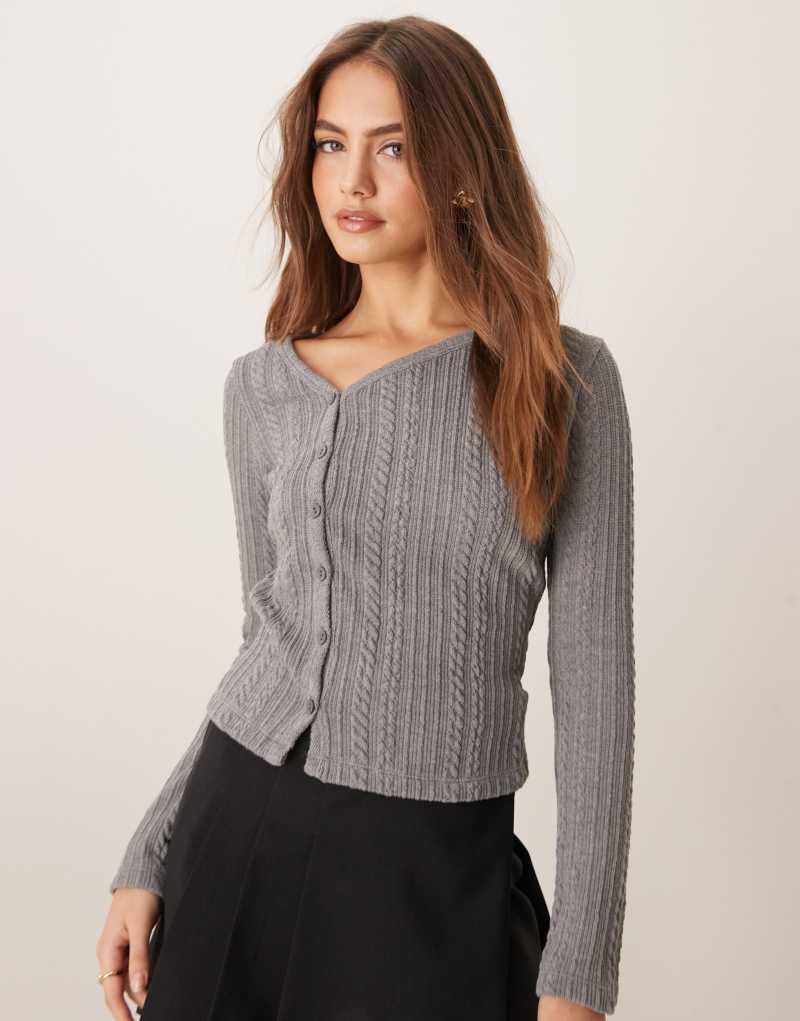 ASOS DESIGN asymmetric cable button through top in gray ASOS DESIGN