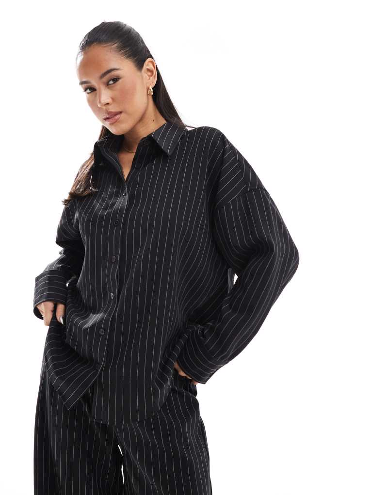 ASOS DESIGN tailored oversized shirt in black pinstripe ASOS DESIGN