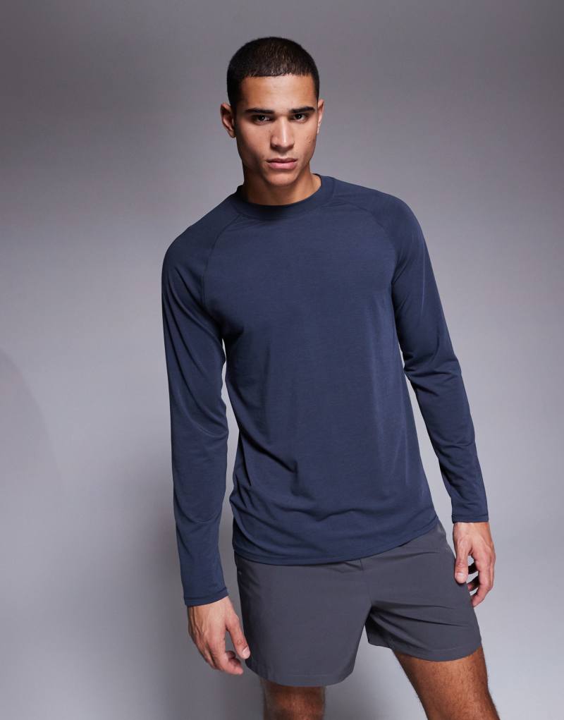 ASOS 4505 performance jersey mock neck slim fit training long sleeve tee in dark navy ASOS 4505