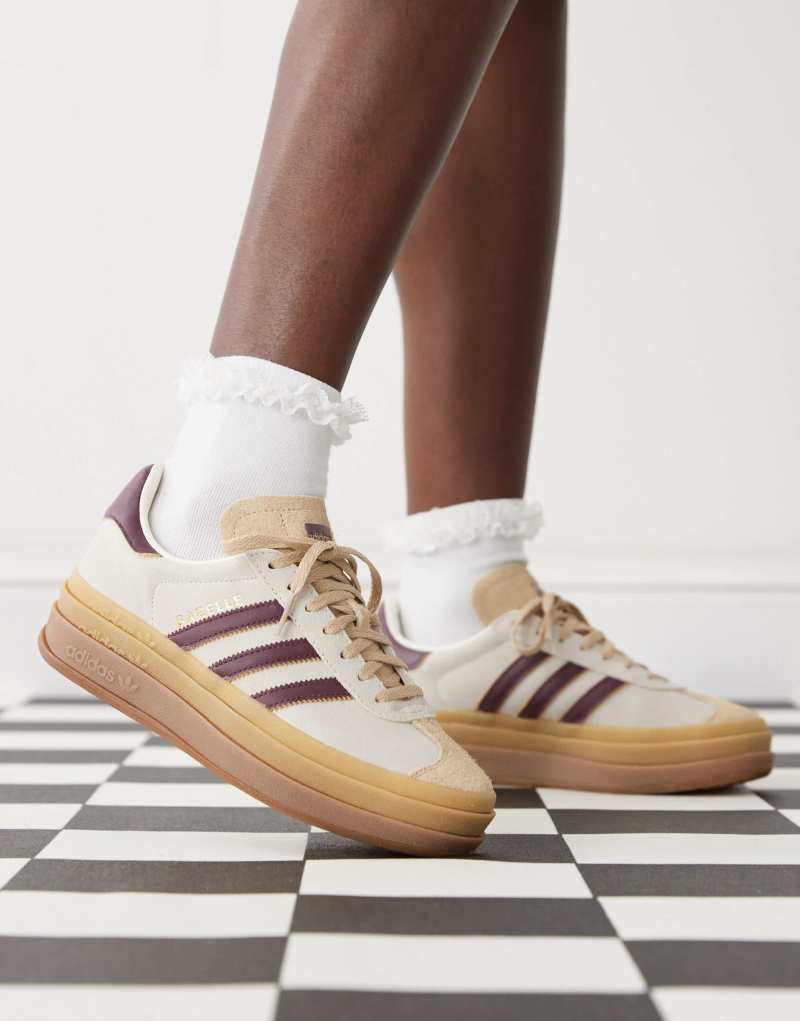 Кроссовки adidas Originals Gazelle Bold в кремовом и бордо с платформой Adidas