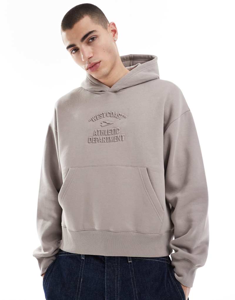 Bershka hoodie with embossed print in beige Bershka