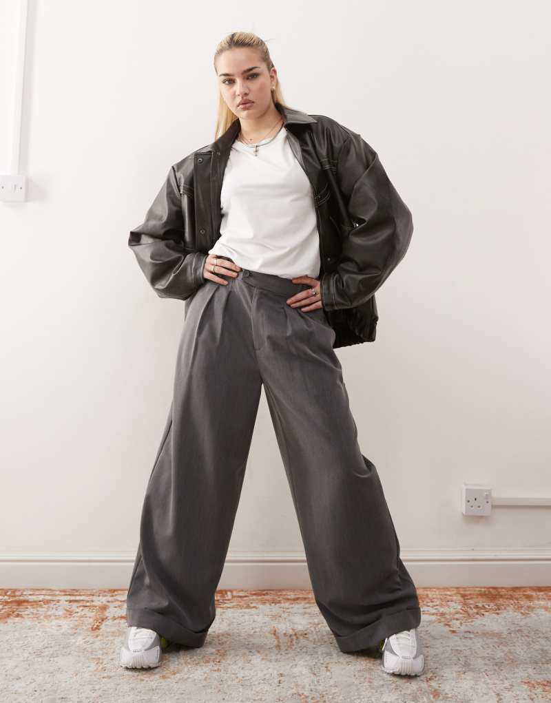 COLLUSION wide leg tailored pants in gray Collusion