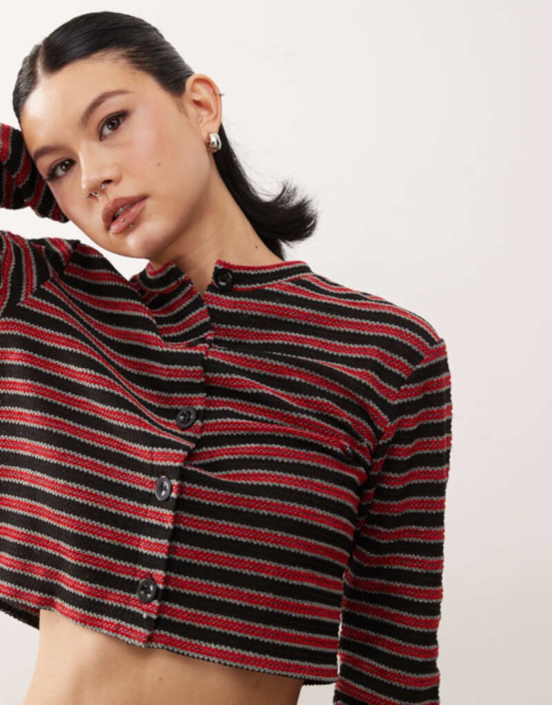 COLLUSION boxy cardigan in red stripe chenille Collusion