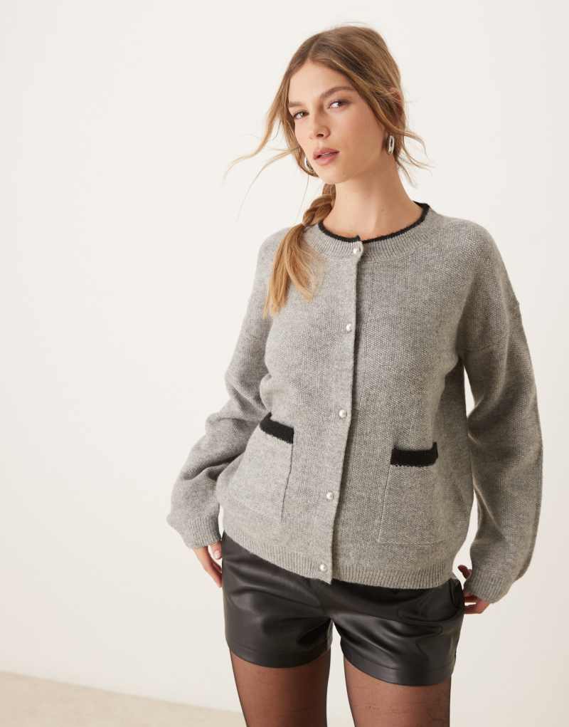 JDY pearl button cardigan in gray JDY