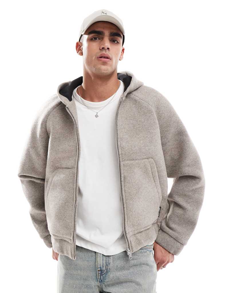 Jack & Jones hooded wool mix bomber jacket in gray Jack & Jones