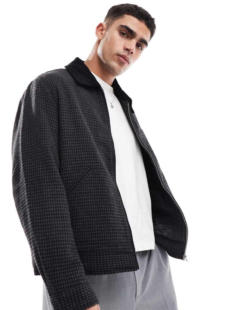 Jack & Jones wool worker jacket in black plaid Jack & Jones