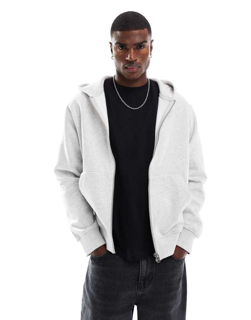 Jack & Jones heavyweight oversized zip hoodie in light gray Jack & Jones