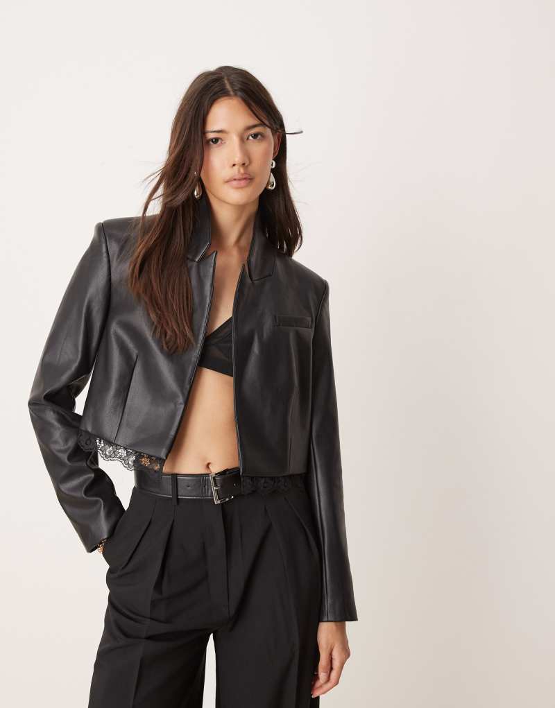 Miss Selfridge tailored crop blazer in black Miss Selfridge