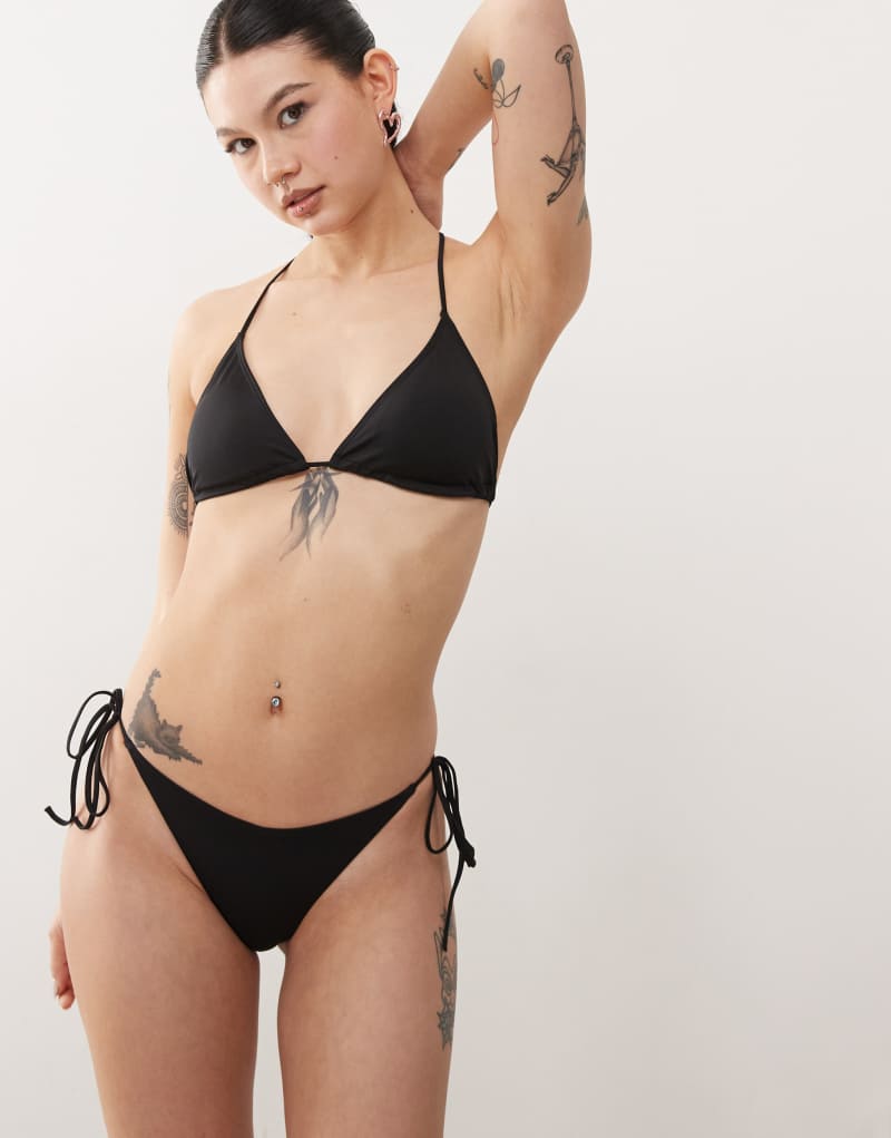 Monki mix and match tie side bikini bottoms in black Monki