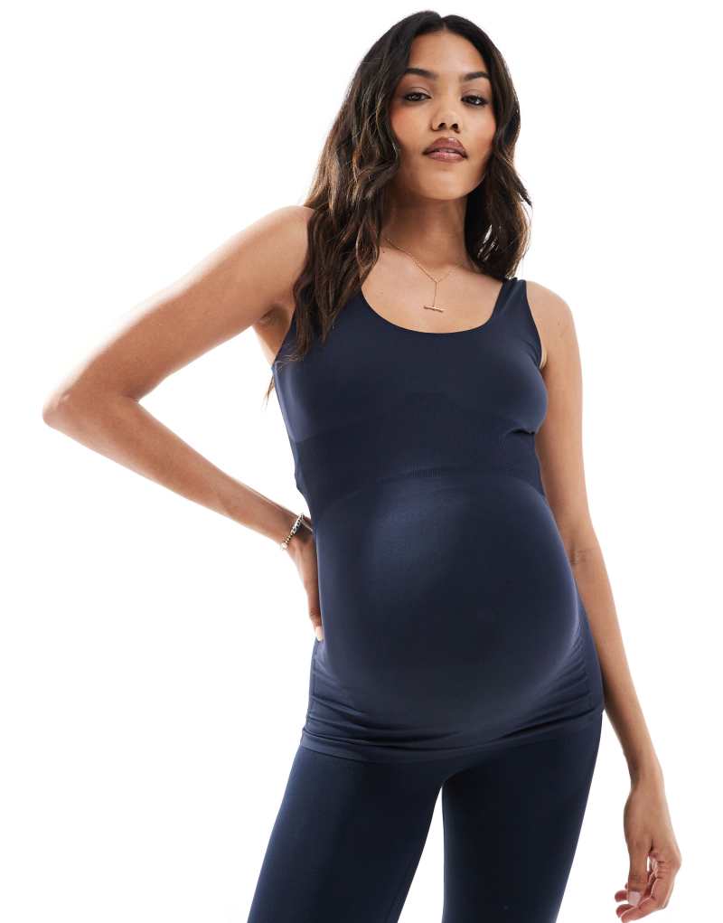 Mamalicious Maternity seamless tank top in dark sapphire - part of a set MAMALICIOUS