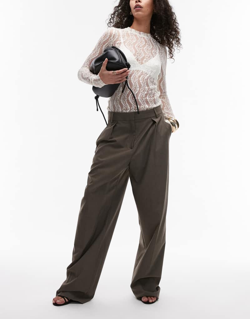 Mango straight leg tailored pants in dark brown MANGO