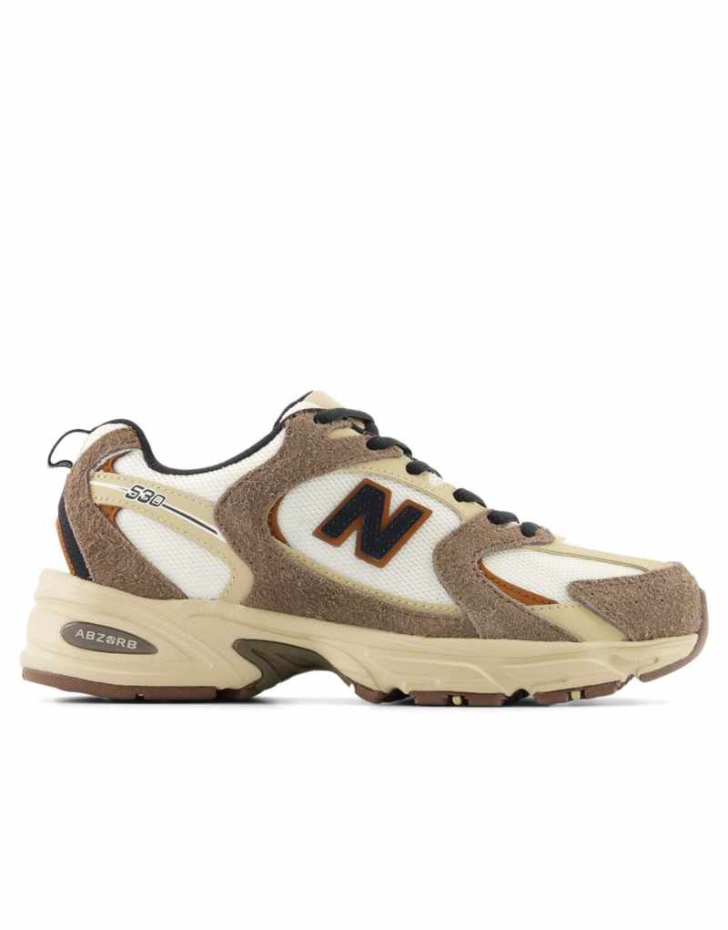 Кроссовки New Balance 530 белые с коричневыми деталями и амортизирующей подошвой New Balance