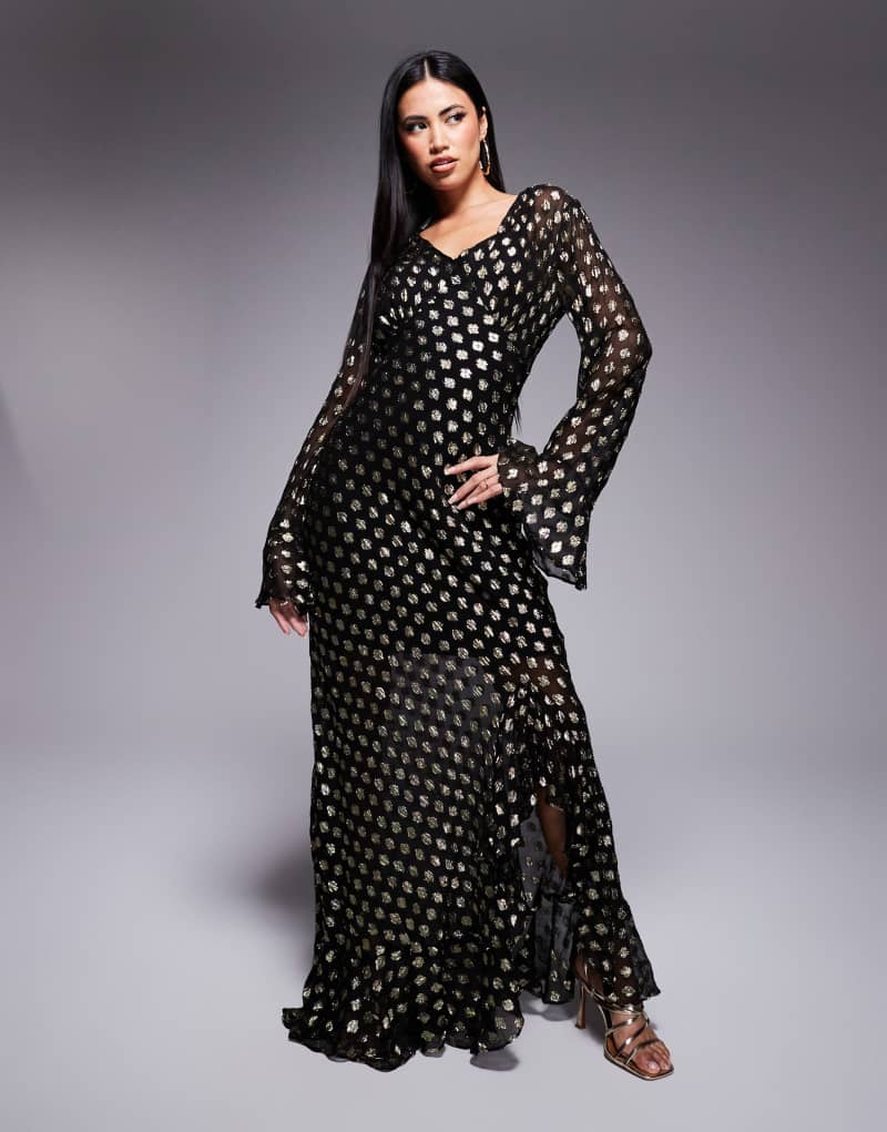 Never Fully Dressed star print mesh midaxi dress in black NEVER FULLY DRESSED