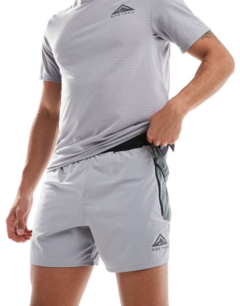 Nike Running Trail logo 5 inch shorts in gray Nike