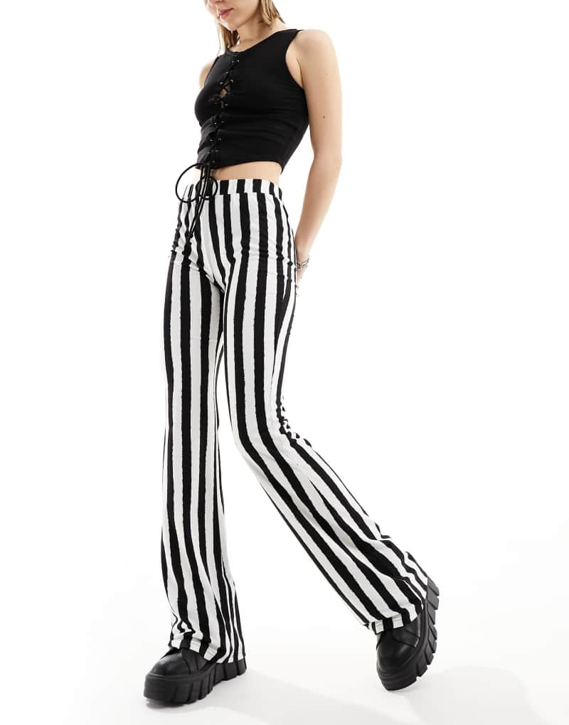 Noisy May jersey flare pants in stripe Noisy May