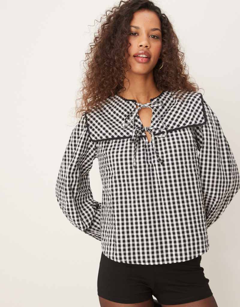 Nobody's Child Bridy blouse with collar detail in plaid  Nobody's Child