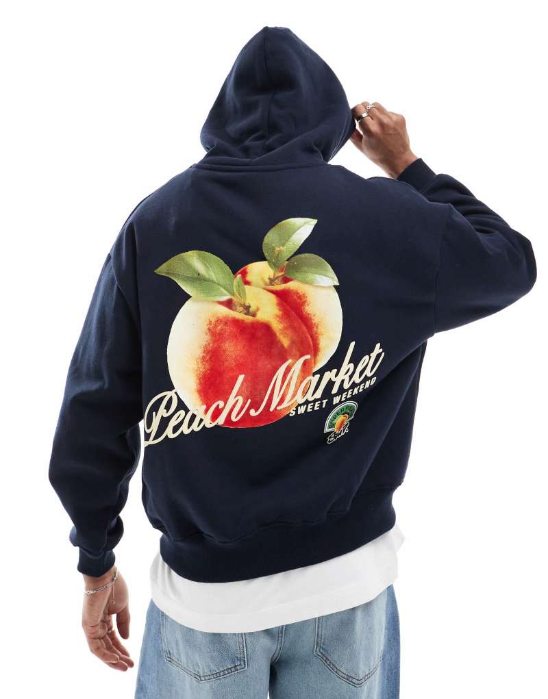 Pull&Bear STWD peach hoodie in navy Pull&Bear