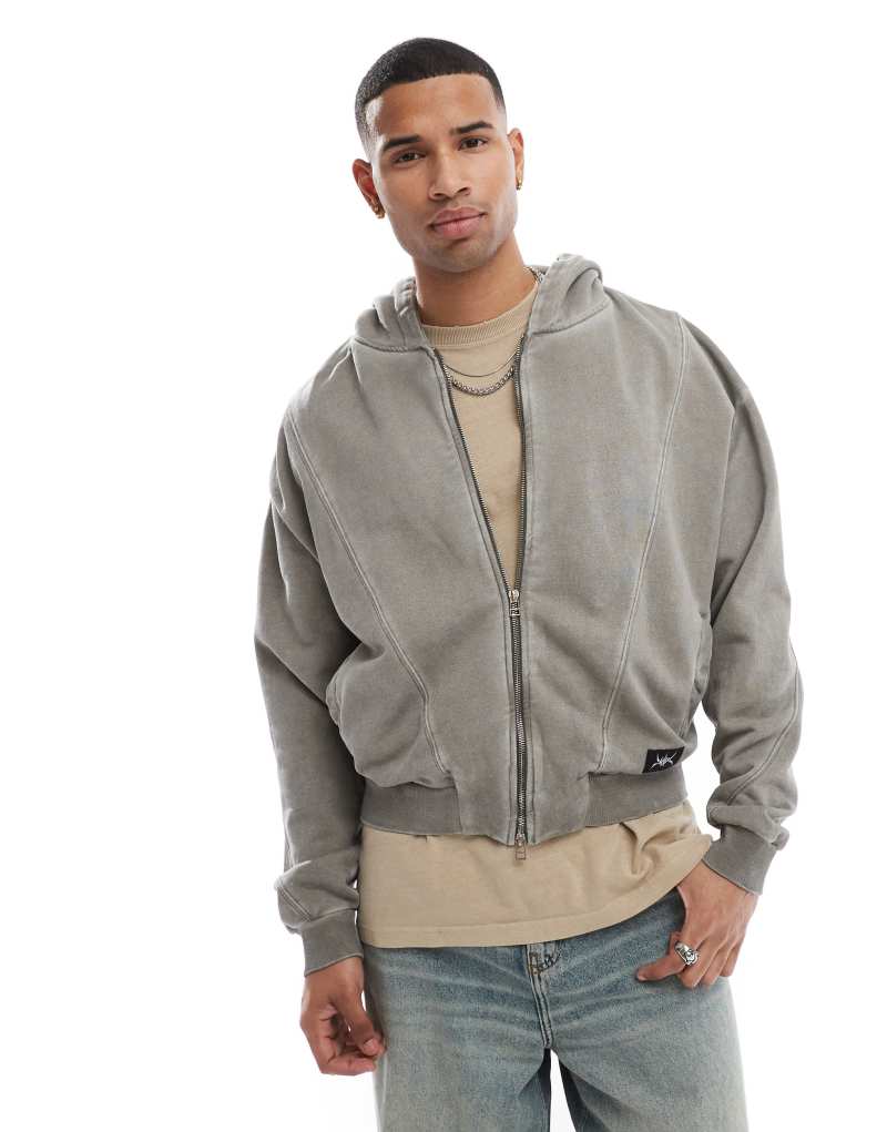 Pull&bear paneled back printed hoodie in washed gray Pull&Bear