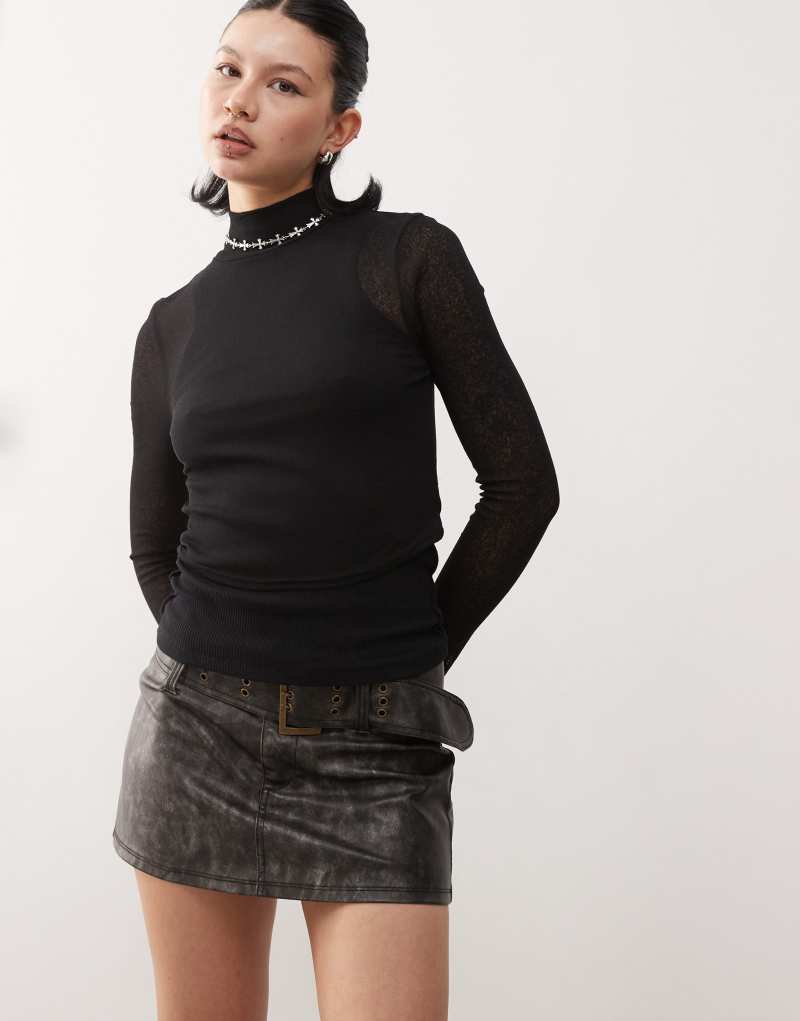 Reclaimed Vintage funnel neck brushed rib top in black  Reclaimed Vintage