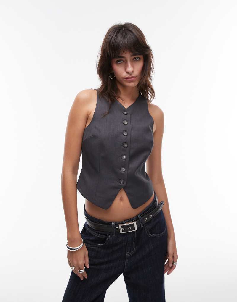 Topshop high neck cropped vest in charcoal TOPSHOP