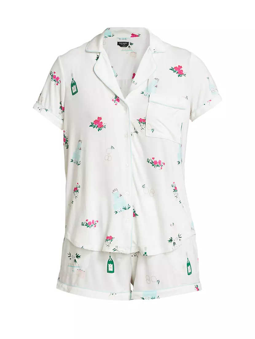 Floral Champagne Print Shirt &amp; Shorts Pajama Set Kate Spade New York