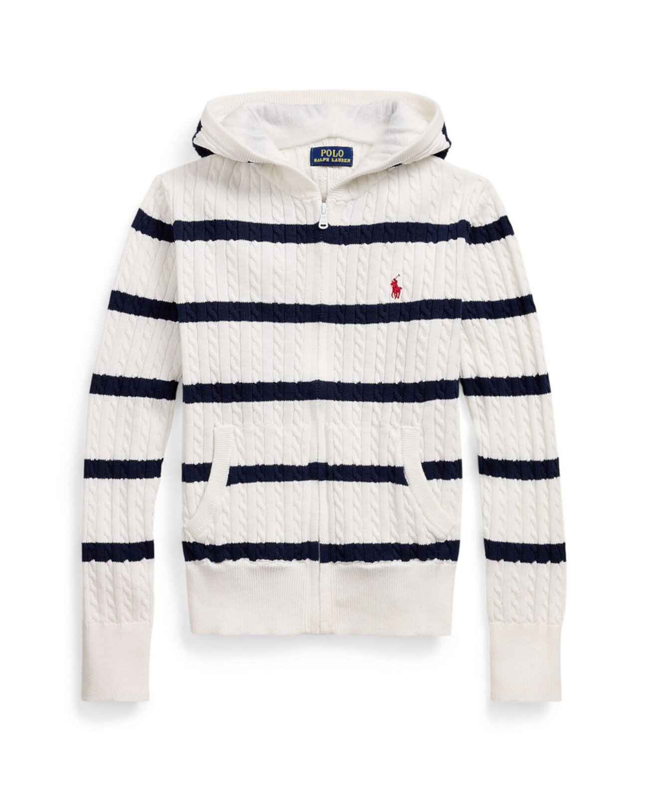 Big Girls Striped Cotton Hooded Full-Zip Sweater Polo Ralph Lauren