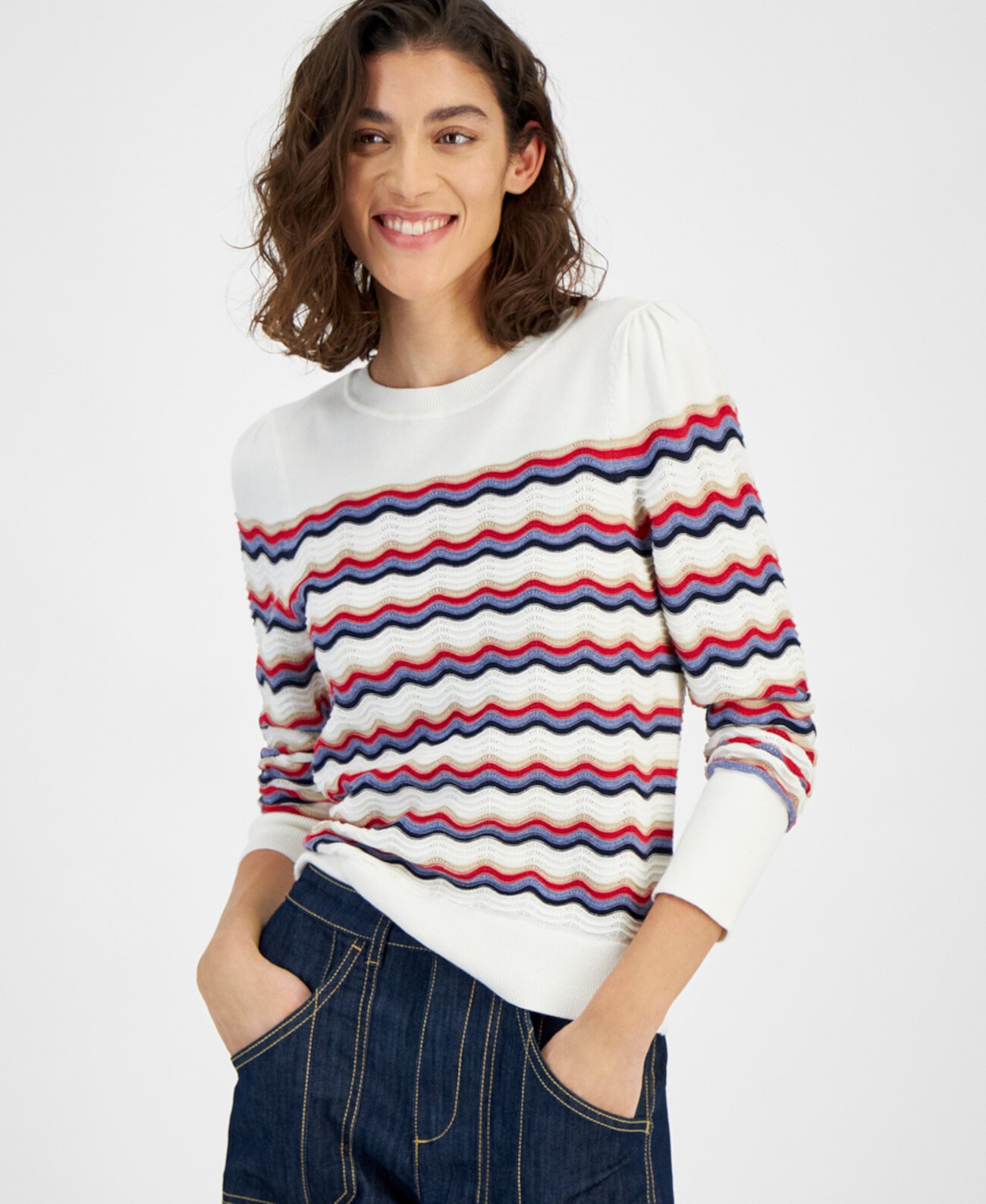 Women's Scallop Stripe Cotton Sweater Tommy Hilfiger